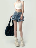 GETADME Spice Girls Denim Skirt Anti-Slip Double Denim Skirt Women's Stretch High-Waisted Slimming A-Line Cake Skirt