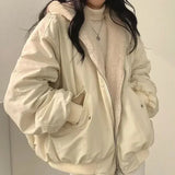 GETADME Korean style plus velvet thickened on both sides to wear lamb wool cotton clothing women's coat winter new hooded cotton jacket