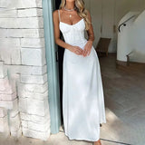 GETADME Elegant Maxi Long Waist Wrap A-line Dress Women Spaghetti Strap 2025 Summer Fashion Dress Backless Sexy Party Dresses