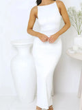 GETADME Sexy Women Long Dress Ruched Sleeveless Slim Solid Summer Party Back Split Dress Clubwear Female Vestido Outfits