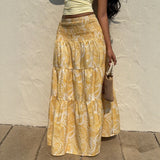 GETADME Mia Muse Women's Skirts Summer Elegant Fashion Korean 2025 Full Print Glamorous A-Line Maxi Business Skirts