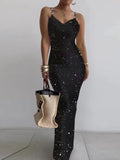 GETADME Dresses For Women 2025 Sexy Spaghetti Strap Color Printed Long Dress Evening Y2k Sleeveless Solid Skinny Bodycon Maxi Vestidos