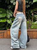 GETADME Women's Jeans Vintage Printed High Waist Zipper Pockets Straight Leg Trousers Female 2026 Spring Fashion Woman Clothes Outwears