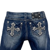 Getadme Gothic Hip-Hop Retro Cross Pattern Embroidery Washed Blue Jeans Women's Y2K New Harajuku Punk High Waist Slim Pants Street Wear