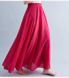 Robe longue en coton et lin Mori Girl, 28 couleurs, taille élastique, coupe trapèze, style ethnique, couleur unie, pour femme.