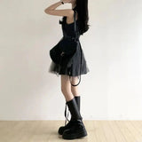 GETADME  Summer Y2k Black Mesh Women's Ball Gown Dresses 2025 New Sleeveless Strapless V-neck Party Sexy Mini Dress for Womens