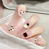 GETADME Y2K 블랙 화이트 스타 인조 가짜 손톱 풀커버 짧은 가짜 손톱 탈착식 여성용 프레스온 네일 DIY 매니큐어 24개