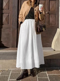GETADME Cotton Linen White Long Skirt High Waist Zipper Casual Autumn Skirt New Fashion Spring Skirts Female Clothing