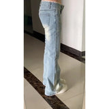 GETADME Light Lace Trim Flared Straight Leg Jeans Women's Retro Low Waist Slimming Non Fitting New 2025 Model Casual Fashion