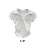 GETADME Cotton Summer Sexy Women's T Shirt Skinny Slim Basic Solid Crop Top Short Sleeve Polo TShirtCasual Top Tee for Women