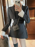 Getadme-Black Korean Two Piece Dress Set Women Casual Blazer Coat + Strap Dress Set Female Grey Slim Vintage Elegant Dress Suit New