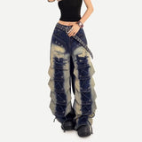 GETADME 2025 Ropa Y2K Grunge Vintage Blue Baggy Women's Stacked Ripped Jeans Pants For Woman Clothing New Rock Wide Leg Denim Trousers
