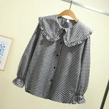 Getadme-Women Blouse Spring Black  White Plaid Long Sleeve Loose-Fitting Shirt Coat Top Blusas Ropa De Mujer