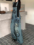 GETADME 2026American Retro Y2K Style Graffiti Printed Baggy Women's Jeans Strap Jumpsuits Pants Woman Clothing Blue Overalls Trousers