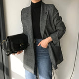 GETADME Women Winter Plaid Blazers Coats Korean Fashion Elegant Solid Thick Jacket Female Double Breasted Office Lady Long Overcoat