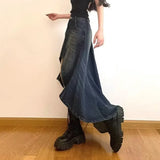 GETADME Vintage High-waisted Denim Skirt American Style Sensibility Petite Fish Tail Skirt Long Dress For Women