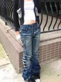 GETADME 2025 Ropa Y2K Fashion Button Fly Washed Blue Slim Pleated Jeans Pants For Women Clothing Streetwear Vintage Lady Denim Trousers