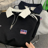 GETADME American Style Autumn Winter Oversize Sweatshirts Men Lapel Letter Zipper Printing Label Fashion Trend Long Sleeve Loose Hoodies