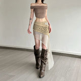 GETADME SylCue Knitted Elegant Skirt Women Low Waist Patchwork Irregular Hip-Covering Street Fashion Versatile Casual Sweet Style Bottom