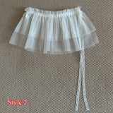GETADME Y2K Mini Skirts Women Harajuku Aesthetic White Tulle Bandage Skirt Japanese Vintage Lolita Lace Trim Miniskirt Matching Pants