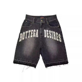 GETADME American Style Harajuku Retro Denim Shorts with Letter Embroidery Oversized Jeans Men Y2k Loose Casual Versatile Shorts Woman
