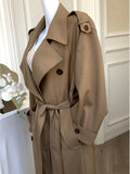 GETADME 한국 스타일 턴다운 칼라 롱 트렌치 벨트 여성 솔리드 패션 싱글 브레스티드 슬림 코트 여성 우아한 가을 옷