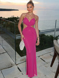 GETADME Weird Puss Ruched Sexy Dress Women Y2K Coquette V Neck Cross Backless Sleeveless Ruffles Splits Prom Party Hipster Long Bodycon