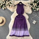 GETADME Fashion Patchwork Knitted Long Sundress Women Sleeveless Mesh Elastic Bodycon Dress 2025 Streetwear A Line Midi Dress