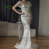 GETADME Serene Hill 2025 Arabic White Mermaid  Short  Beaded Long Evening Dresses Gowns For Occasion Customized