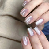 GETADME 24Pcs Rainbow Color Glow Cat Eye Press on False Nails with Glue Glitter Short Square Nails Sweet Cool Gradient Summer Fake Nails