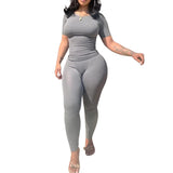 Ensemble d'été décontracté côtelé 2 pièces GETADME pour femme : short, haut à manches et legging élastique