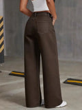 GETADME Women's Coffee Brown Wide Leg Jeans High Waisted Super Stretchy Loose Fit Denim Trousers Streetwear