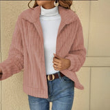GETADME Women's Plush Cardigan Short Jackets Plus Size Ribbed Lapel Thickened Winter Casual Warm Oversize Zipper Coats Sweater Outerwear