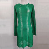 GETADME Hipster Long-sleeved Hollow Out Knitted Sexy Backless Tight Fitting Midnight Club Mini Dress Y2k Sheer Cocktail Clothes Women