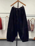 GETADME Autumn Winter Casual Corduroy Harem Pants Women High Waist Retro Loose Bloomers Female Oversize Mom Trousers Baggy Sweatpants
