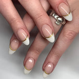 GETADME Nude Color Press On Nails 24Pcs Short Almond Fake Nails White French Tip Wearable False Nails Patches Women Girls DIY Manicure