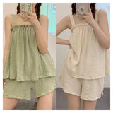 GETADME Women Summer Two Pieces Short Pajamas Suspenders Thin Sweet Cute Cotton Gilrs Homewear With Sleeveless Loose Soft Home Clothing