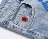 GETADME Summer original color washed flying dog print denim shorts beach trend loose fashion couple quarter pants straight casual pants