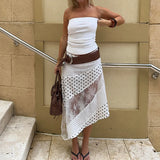 GETADME Fashion Polka Dot Printing Lace Patchwork Harajuke Women High Waist Skirts Irregular Streetwear Club Long Skirts