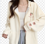 GETADME 2025 New Strawberry Print Zipper Hooded Jacket Spring And Autumn Thin Collection Fashion Trends Versatile Casual Lazy Wind