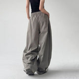 GETADME Woman Y2K Parachute Gray Pants Harajuku Streetwear Letter Embroidery Wide Leg Trousers Oversize Pockets Baggy Cargo Sweatpants
