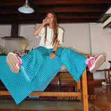 Getadme-Women's Y2K Vintage Summer Baggy Long Pants Drawstring Elastic Low Waist Wide Leg Striped Trousers with 2 Pockets