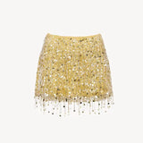 GETADME Sexy Sequins Tassel Skirt Sets Women Sling Crop Tops Hip Package A-line Short Skirts 2025 Summer Chic Beach Party Outfits Lady