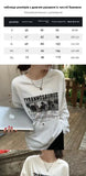GETADME Retro Letter Print White Long Sve T-irt round Ne Base Layer Women's Korean Sle Cotton Autumn New Arrival