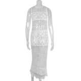 Getadme Women Crochet Cover Up Bikini Swimwear Knit Hollow Out Beach Dress Swimsuit Solid Perspective Tunic Kaftan Sexy Pareo Beach