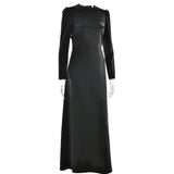 GETADME Elegant Women's Dresses Temperament High Waist Lace Up Mesh Patchwork Long Sleeved Maxi Gowns Evening Party Vestidos