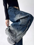 GETADME 2025 American Retro Y2K Style Patchwork Washed Black Baggy Women's Stacked Jeans Pants Woman Clothing Wide Leg Denim Trousers