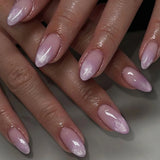 GETADME 24Pcs Short Oval Head Blush Pink Press on Nails with Simple Designs Almond Nails Wearable Acrylic Full Cover Nail Tips with Glue
