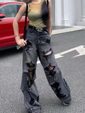 Getadme-American Ripped Washed Wide Leg Jeans Woman Y2K Streetwear Washed Loose Hot Girls Casual High Waist Straight Pants