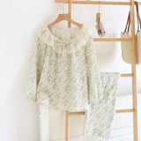 GETADME 2026 New Women's Pajama Set 100% Cotton Long sleeved Pants Two Piece Set for women Sleepwear Floral print Pajama Round Neck paja